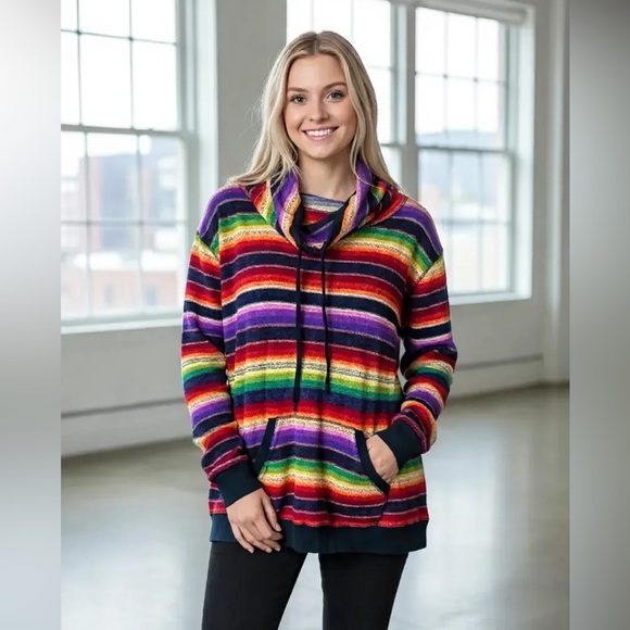 Lauren Ralph Lauren Active Women's 3X Multi Color Striped Long Sleeve Cowl Neck - Picture 1 of 11